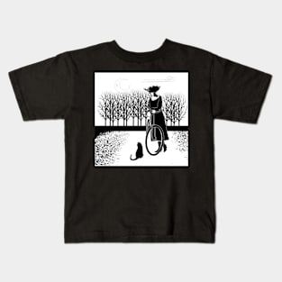 cat cycle monochrome Kids T-Shirt